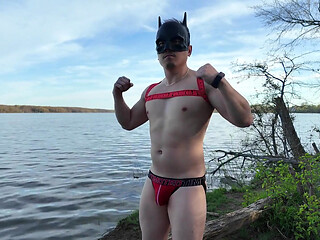 Asian Muscle God Strips Bare by the Lake - Ripped Physique on Full Display & Massive Load