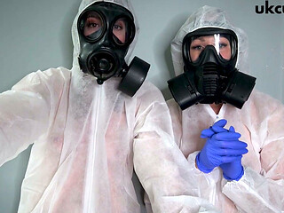 Gas Mask Nurses Give Hands-on Latex Glove Medical Treatment