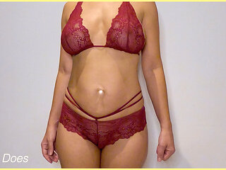 Wifey Wears Sexy Red Lingerie with Her Perfect Tits