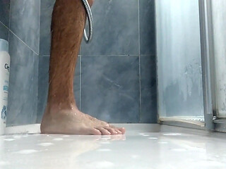 Would You Like to Cum on My Feet? Bath Them with Your Sperm Please! Sexy Feet Boy Play in the Shower