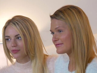 Beautiful blonde lesbian girlfriend, pussy licking dildo penetrated