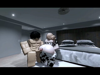 Breedable little slut wearing a cow fit taking what she wants Roblox condo