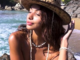 Tiny Mexican teen beauty beach posing