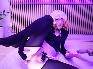 Sissy Anal Dildo Masturbation in Chastity Cage
