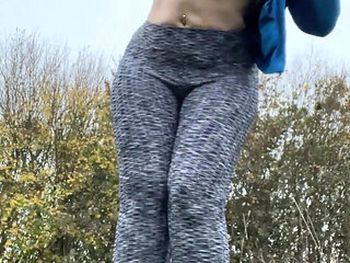 Outdoor Hairy Pussy Flashing Fingering