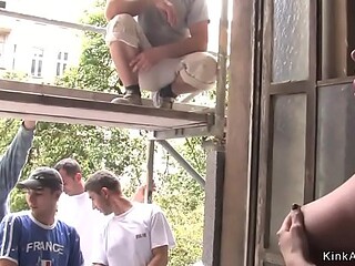 Czech blonde beauty bound and used for public display