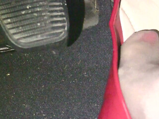 Light and Slow Pedal Pumping in Red Patent Flats and Red Trousers