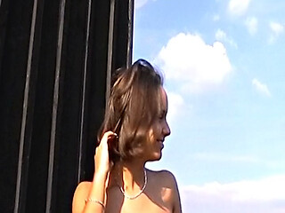 Beautiful big ass German doll sucks cock outdoors