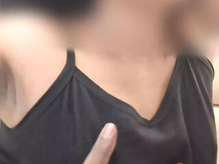Asian Couple in Black Chemise - He Squeezes Her Boobs & Oils Her Dark Nipples While She Moans
