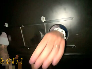 Goth slut fucking in a glory hole at a swingers'_ club &ndash_ big-assed goth girl taking on two guys in the booth RED1