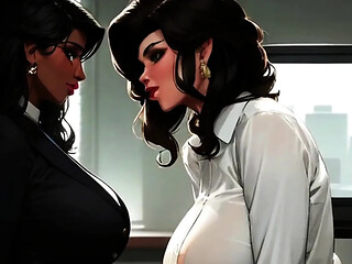 Sexy secretaries get their hands dirty while stroking big black cocks all