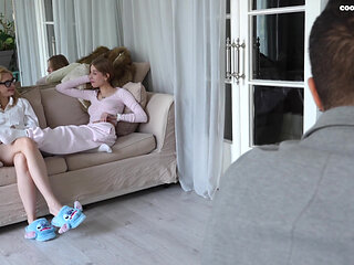 Mom Is Shopping, Sexy Stepdaughter and Hot Girlfriend Are Having Anal Sex with Her Lover!