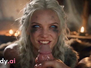 Candy AI - Blonde Viking Throat Fucked, Anal in the Tent, Then a Facial