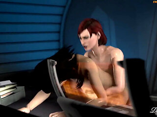 3D female boss makes her office partner's room work hard