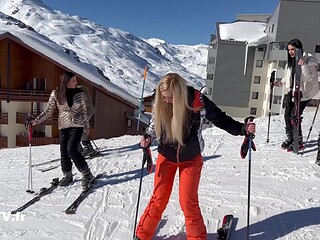 Blonde and Brunette FFM Threesome in an Igloo