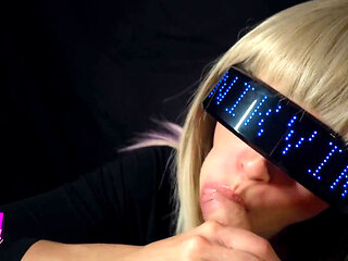Cyberpunk Girl Greedily Sucks All the Cum Out of Her Fan