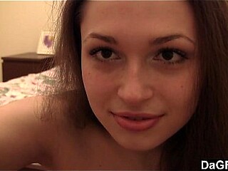 Shaved brunette teen toys with big tits on webcam