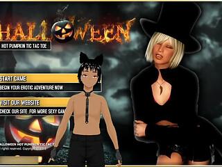 Hottie milf plays sexy Halloween pumpkin game