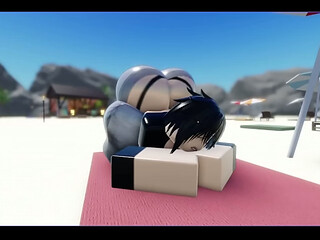 Roblox goth gets cracked on the beach by a futa latina hottie