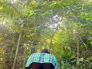 Sri Lankan girl outdoor dildo fuck in green uniform pussy spread