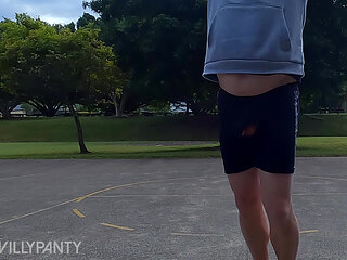 Straight guy playing basketball in public with his dick out.