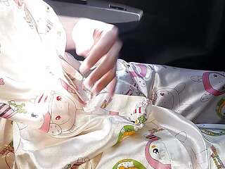 Crossdressing and Cum Inside Satin Pajamas with Kimono Set