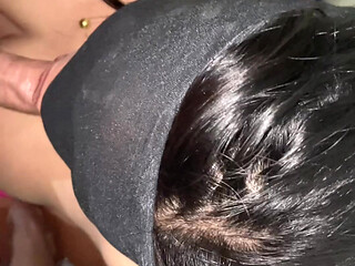 Getting a blowjob from a young woman until cumming inside.