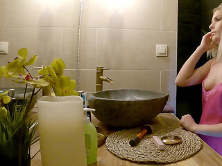 No panties new wife is preparing in pajamas