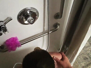 POV Public Shower Blowjob Behind the Scenes with Hot Wife