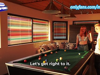 Pool coach's red-haired student gives deep throat and facial