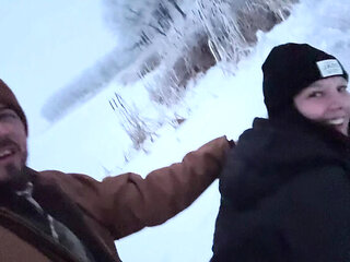 Mya Lane Outdoor Sex in Snow Almost Caught - Amateur MILF Doggystyle Public Fuck