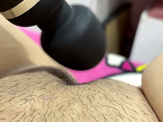 Hot mom plays with her vibrator in her delicious hairy pussy