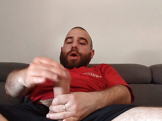 Rubbing my thick cock head until I bust on my shirt