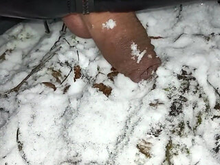 Touching Snow with Cock, Pee and Cum in Snow