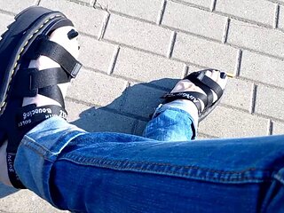 Crossdresser fetish, outdoor, sisters sandals