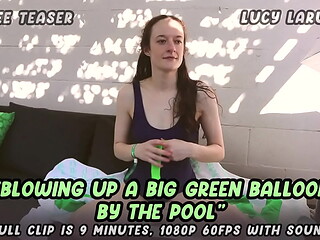 Blowing Up A Big Green Balloon by the Pool