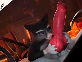 Kitty Le Chupa la polla a Lobo En frente de Gato