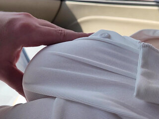 Touching Hot Big Boobs No Bra in the Car Beautiful Babe after College 18+