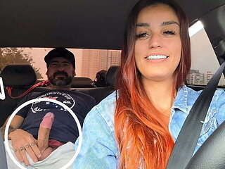 APP Driver Catches Passenger Jerking Off In Car & Fucks Her Tight Redhead Pussy