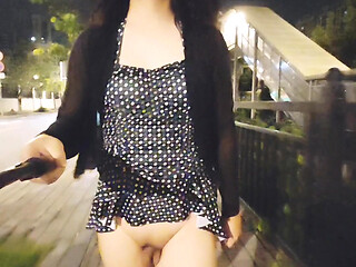 Wearing a Printed Dress and Exposing Herself on the Street at Night