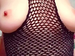My stepbrother eagerly sucking on my tits licking and biting my nipples