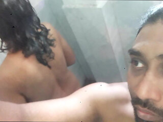 Nude Couple Bathing Whilst Suck Boobs