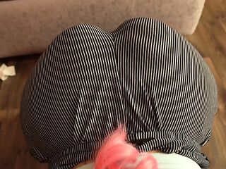 My wife straddles me while wearing sexy leggings that show off her big ass.