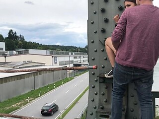 Amateur couple risks it all with a public fuck on a bridge