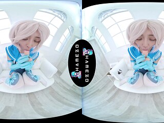 Naughty Japanese slut Sora Suda plays with two toys by herself in VR.