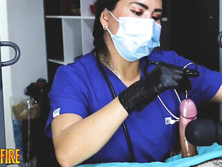 Nurse Femdom CBT Medical Exam with DominaFire - Cock Sounding & Handjob