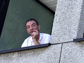 Brunette MILF with pissing fetish fucks her neighbor in the middle of her yard