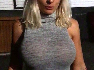 Non stop blonde with big boobs cock jerks off on the bed