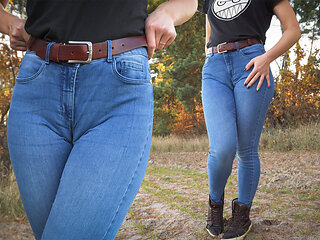 Stepsis Teases Cameltoe Pussy In Blue Jeans Outdoors