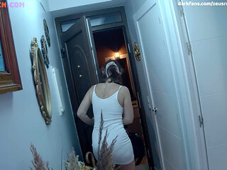 Pale Redhead with a Big Perfect Ass Masturbates While Watching Porn Until a Monster Cock Appears to Fuck Her